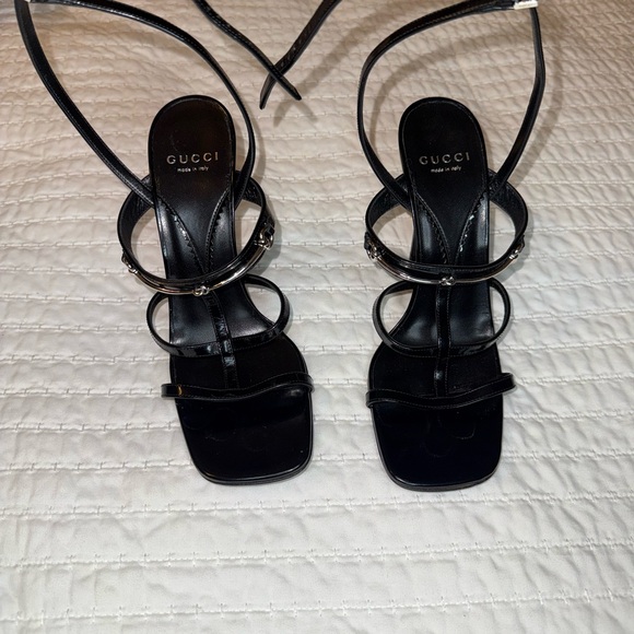 Gucci Leather Horsebit Sandal Heels Black Women’s 38